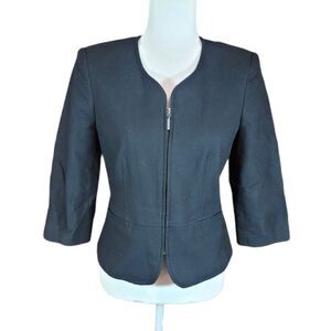 Vintage Brooks Brothers textured 3/4 sleeve black zip up blazer jacket sz 6